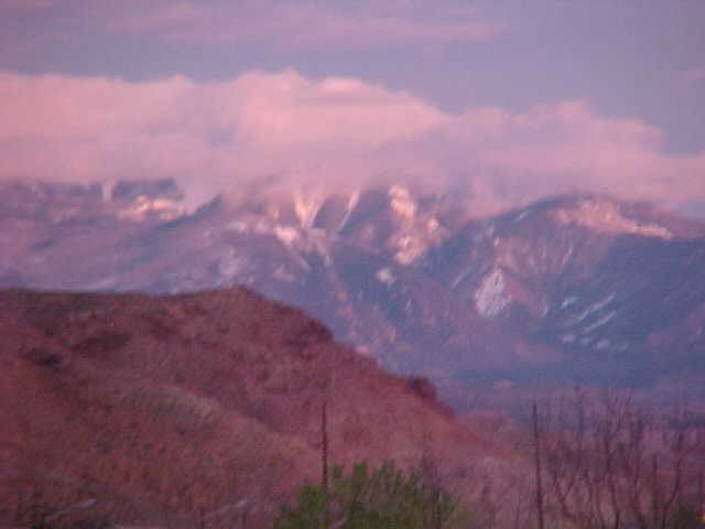 Cloud covered La Sal mountains..